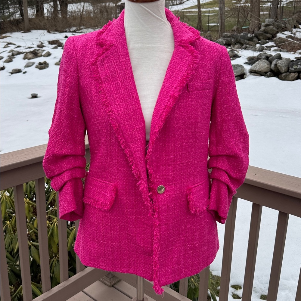 Anne Klein Pink Fringe Trim Blazer